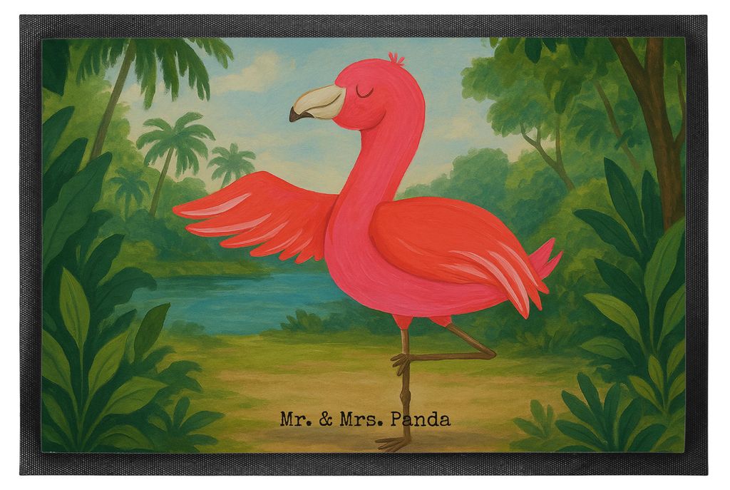 Mr. & Mrs. Panda Bodenvorleger Flamingo Yoga Design 40 x 60 cm - Weiß - Geschenk, Schmutzmatte, Vogel, fußmatte, Rosa, Schuhabstreifer, Achtsamke...