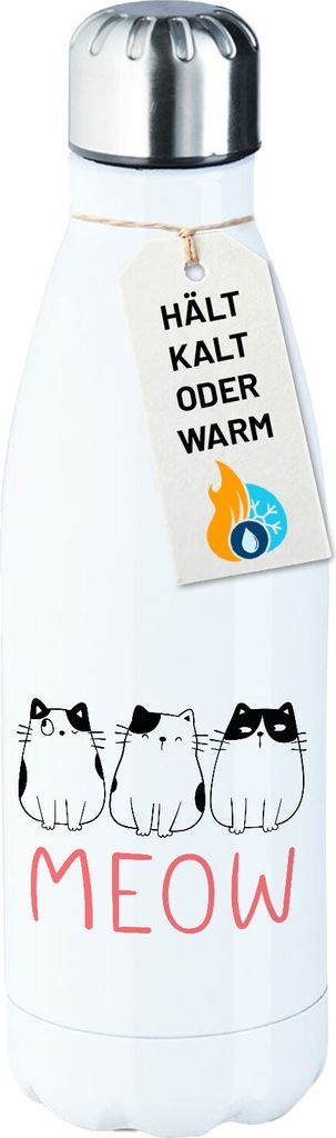 Huuraa Trinkflasche Katzen Meow Comic 500ml White Edelstahl Wasserflasche Trinkflasche Geschenkidee