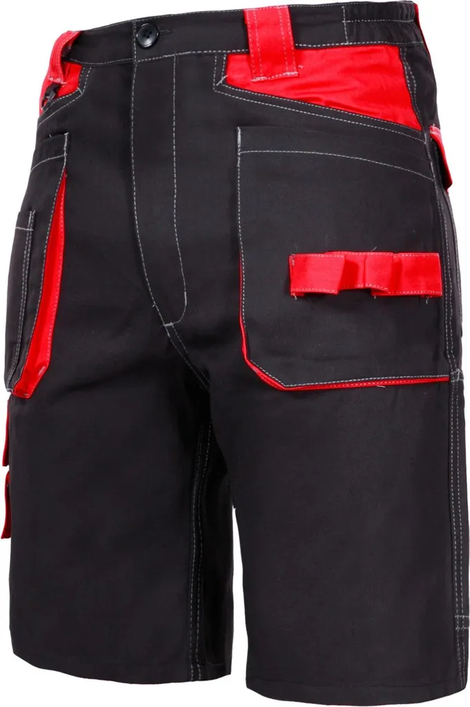 Short pro 100% coton 245g/m2 Lahti Pro noir et rouge avec poches multi