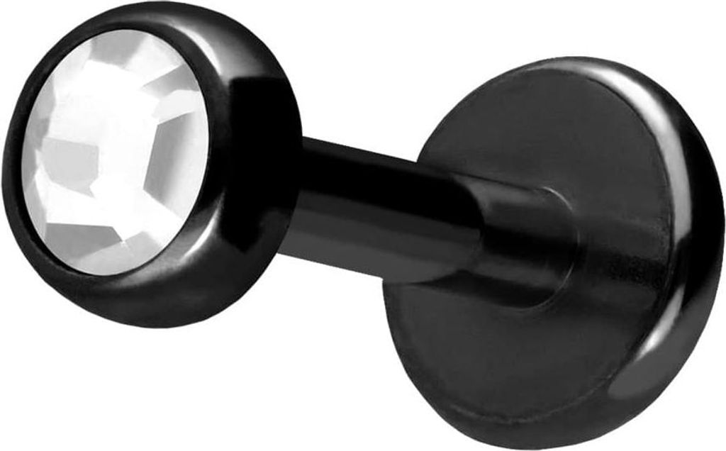 Ohrpiercing, Nasenpiercing Titan Labret mit Push Fit KRISTALLDISC Schwarz Stablänge: 7mm | Stabstärke: 1,2mm | Discgröße: 3mm