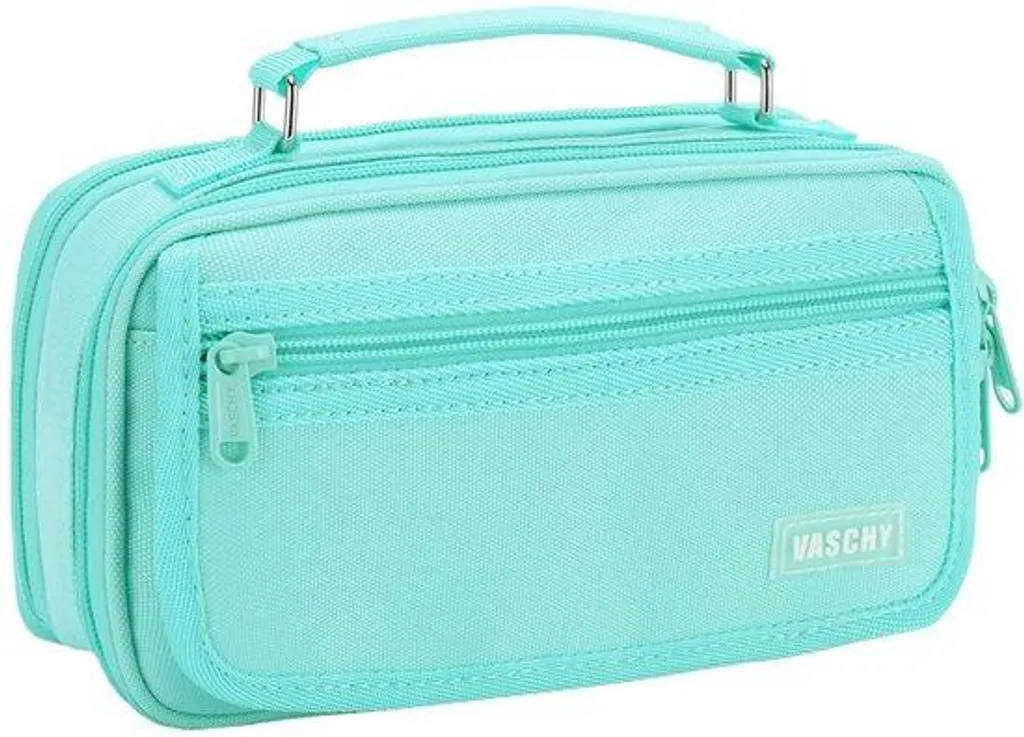 Trousse de bureau turquoise 3 poches pour organiser stylos et fournitures