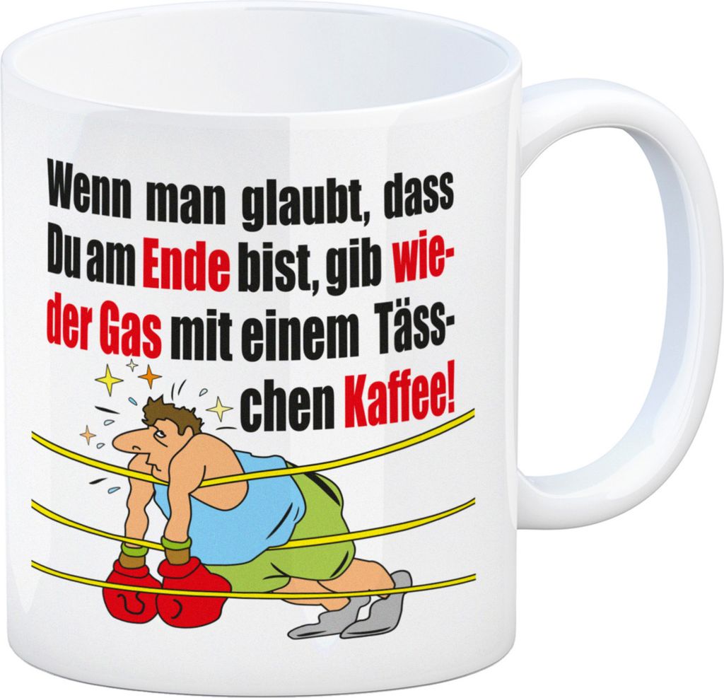Motivation Kaffeebecher mit Boxer Motiv in weiß