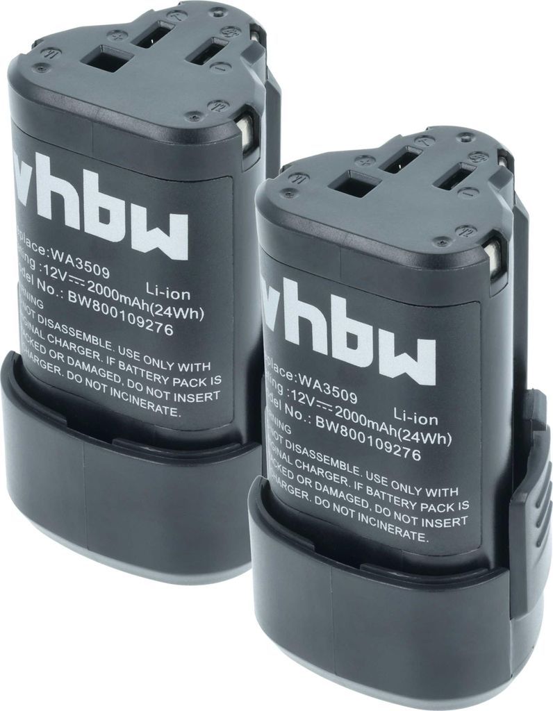 vhbw 2x Akku kompatibel mit Worx WX283, WX382.M1, WX382, WX382.2, WX382.4, WX382.7, WX382.3, WX382.M, WX128.2 Werkzeug (2000 mAh, Li-Ion, 12 V)