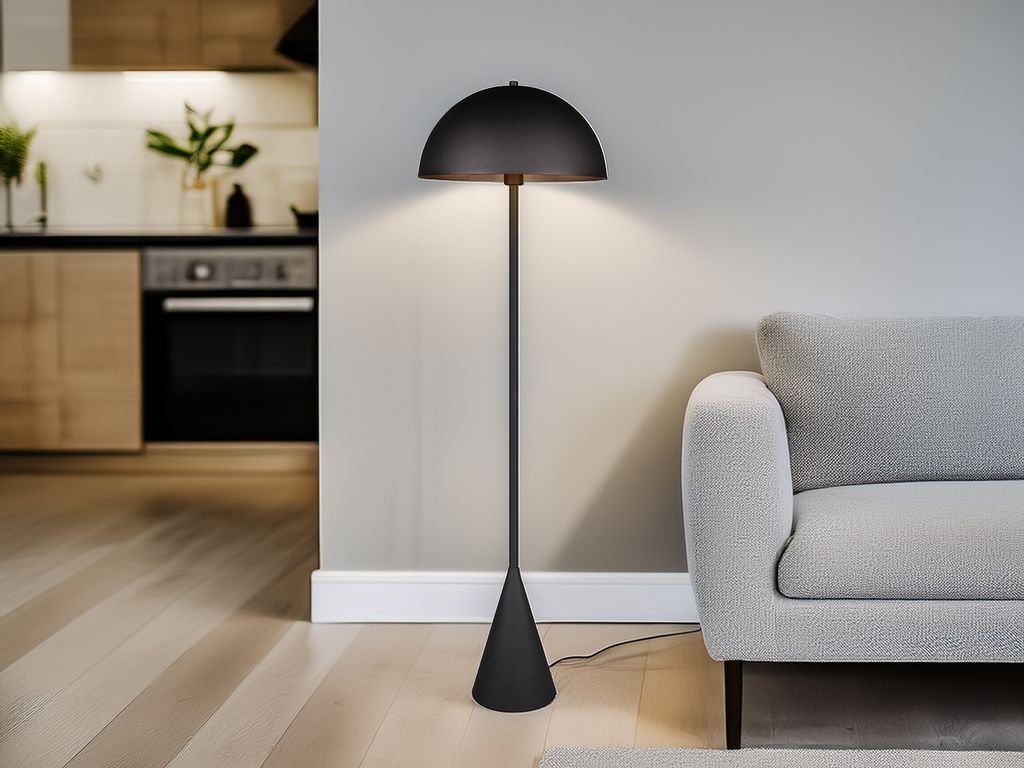 Kleine LED Stehlampe Schwarz, moderne Pilzlampe stehend fürs Wohnzimmer, H 130cm
