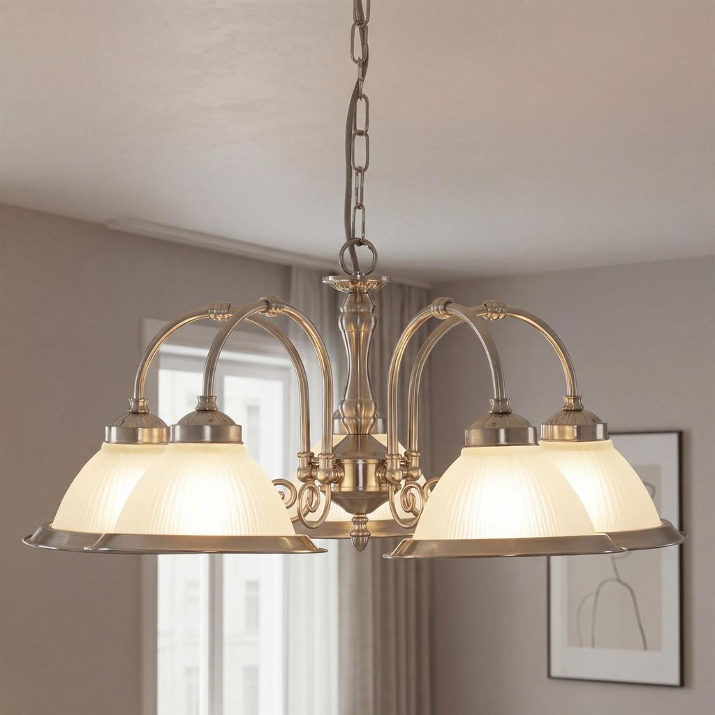 Pendelleuchte Metall Glas 62 cm breit H: max. 82 cm in Silber Weiß E27 Jugendstil Hängelampe