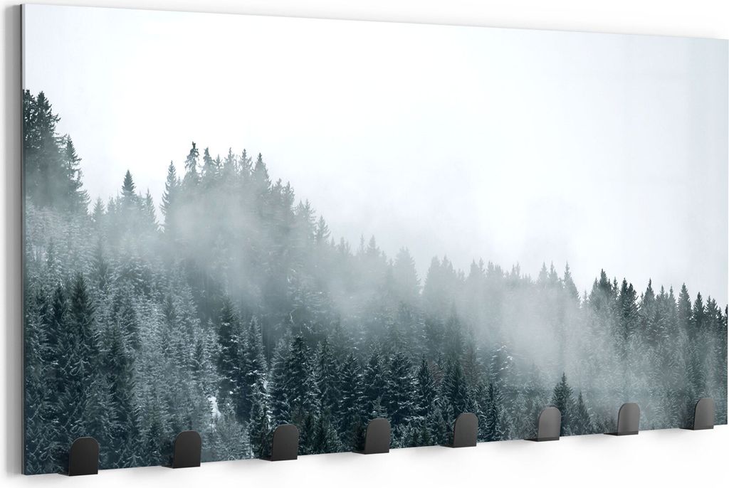 DEQORI Kleiderhaken Glas 60x30 cm 'Nebel über Baumwipfeln' Wand Garderobe beschreibbar