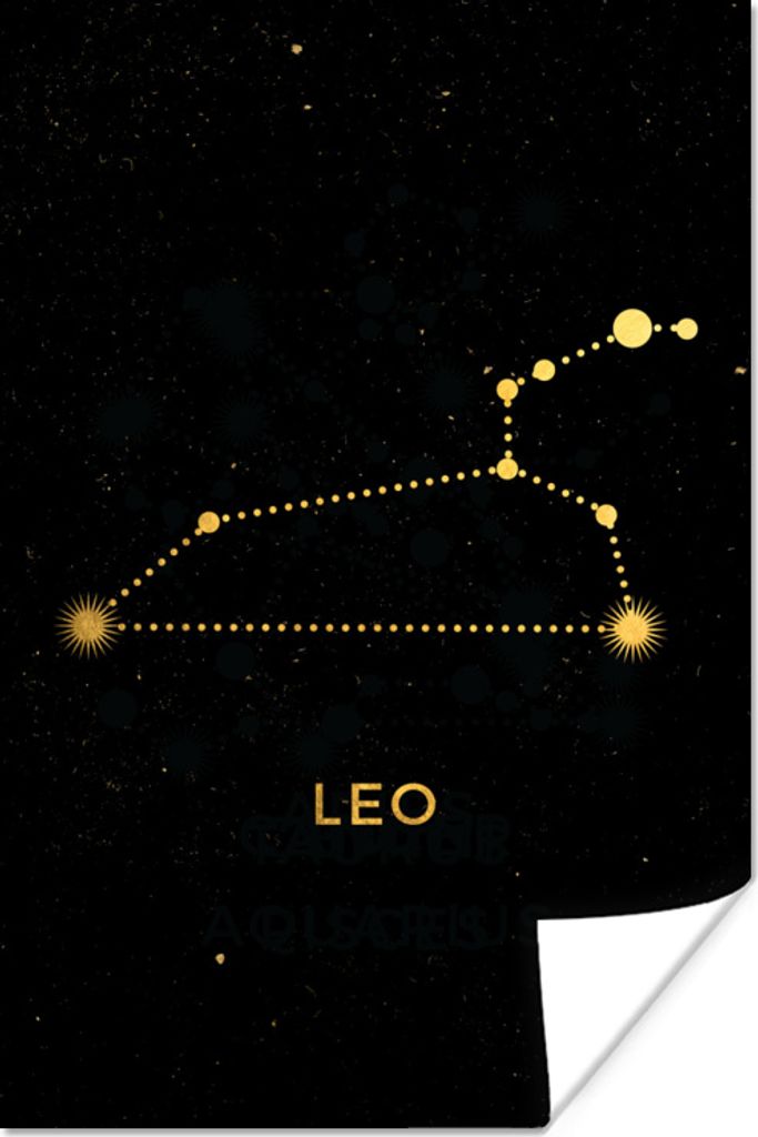 MuchoWow Poster Konstellation - Löwe - Gold - Schwarz 80x120 cm - Papierdruck