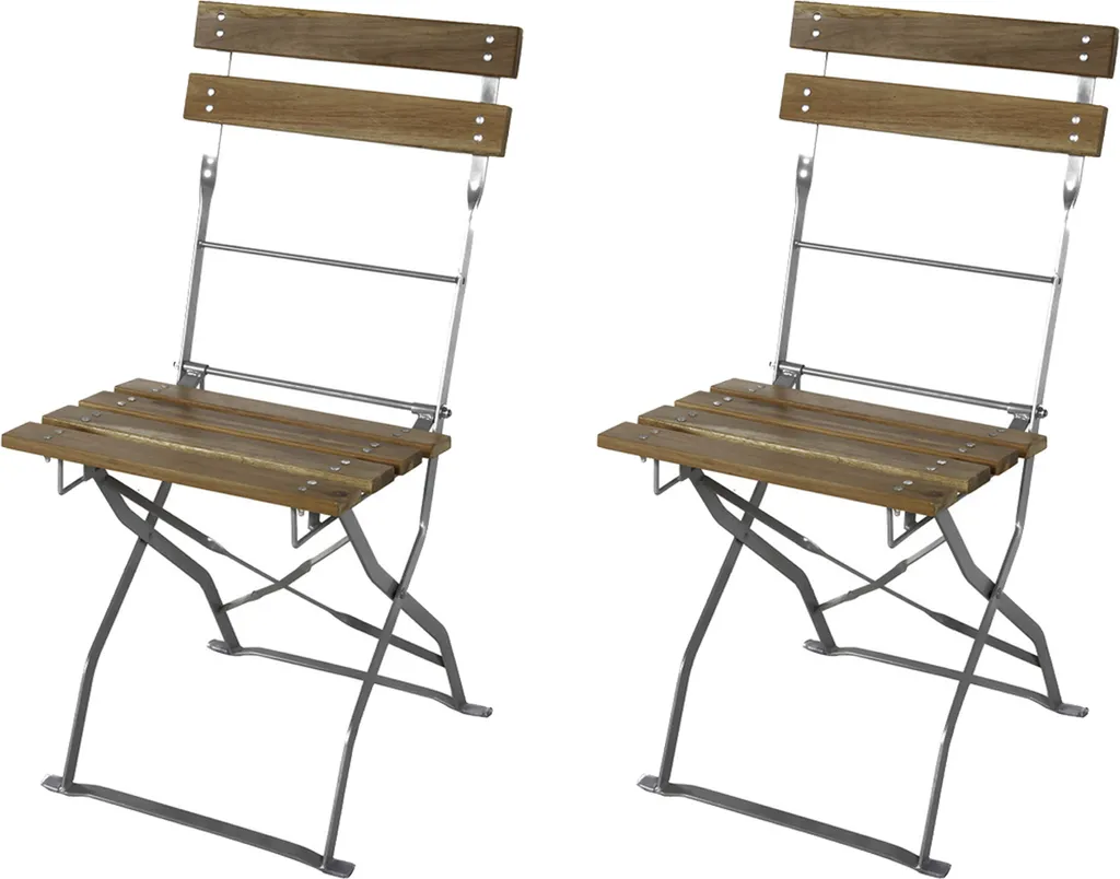 Lot de 2 chaises de jardin pliantes en acacia et acier style Biergarten