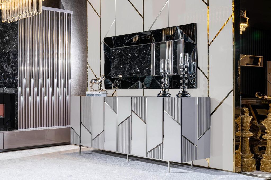 Wohnzimmer Anrichte Konsole Kommode Stil Modern Holz mit Metall grau