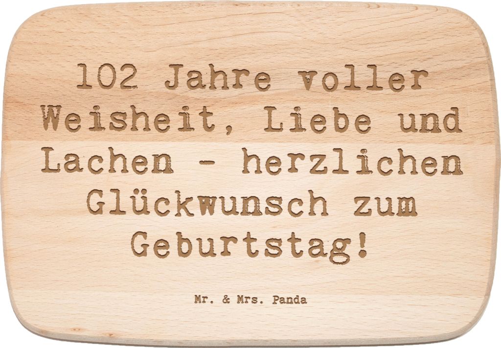 Mr. & Mrs. Panda Holz Schneidbrett Spruch 102. Geburtstag Glückwünsche - Transparent - Geschenk, Holzbrett, besondere Person, Frühstücksbrett, ...