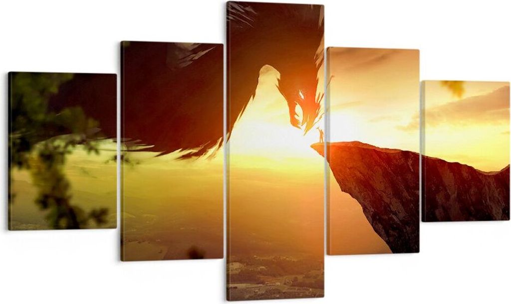 Bild auf Leinwand - Leinwandbild - Drache Rock Kreatur - 125x70cm - Wand Bild - Wanddeko - Leinwanddruck - Bilder - Kunstdruck - Wanddekoration - L...