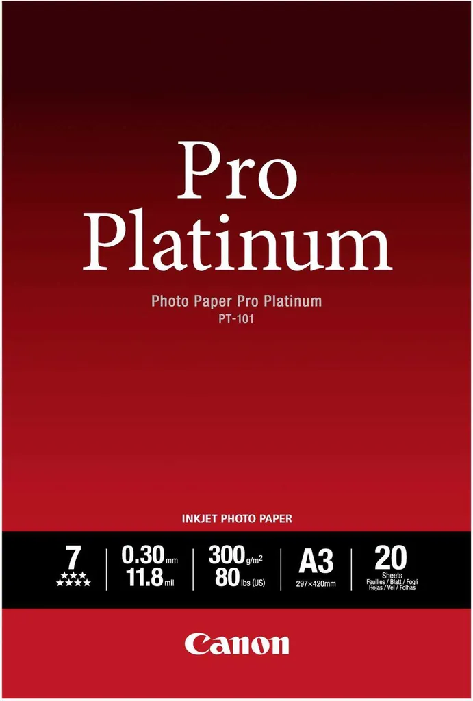 Canon PT-101 Papier Photo Pro Platinum A3 300g 20 flles : Finis les reflets