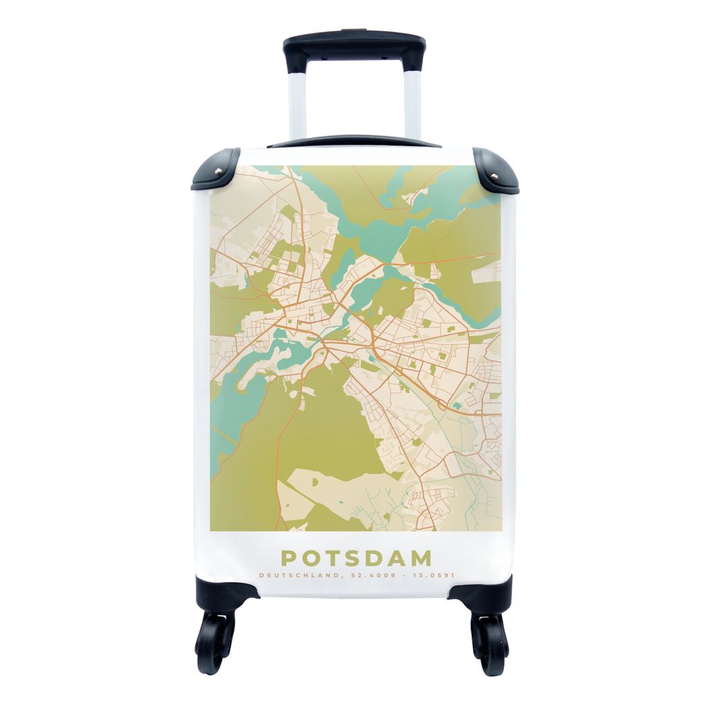 MuchoWow Koffer Handgepäck Trolley Rollkoffer Kleine Reisekoffer mit 4 Rollen - Karte - Potsdam - Karte - Vintage - Stadtplan - Cabin Size < 55x...