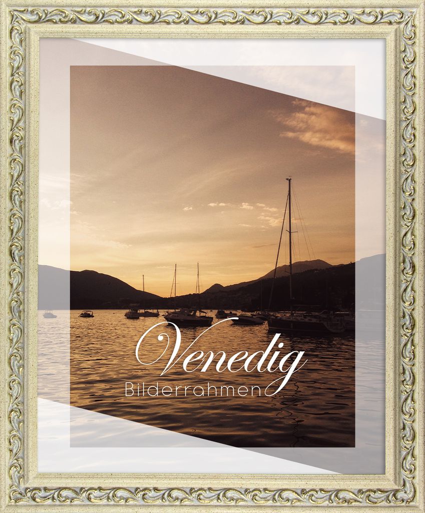 Bilderrahmen Venedig - 21x29,7 cm (DIN A4), Beige Gold Nachbildung, 1 mm Kunstglas entspiegelt