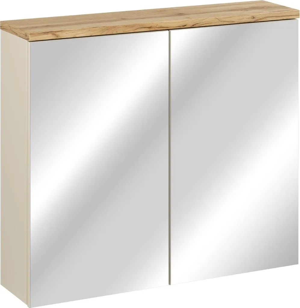 Armoire de toilette Bali Gris et Chêne 80cm FURNLUX avec miroir intégré