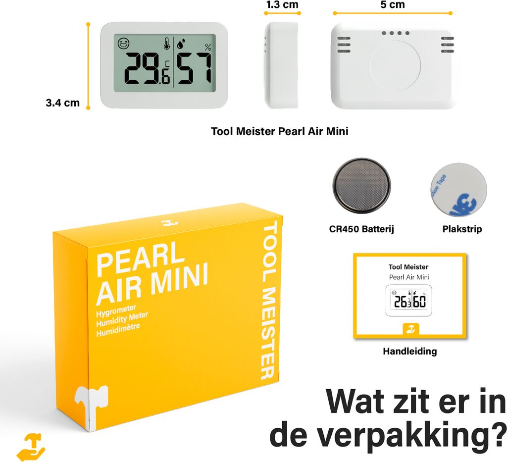 Tool Meister Pearl Air Mini - Hygrometer & Thermometer für Innenräume und Kühlschränke - Digitale Wetterstation - Feuchtigkeitsmessgerät - Luf...