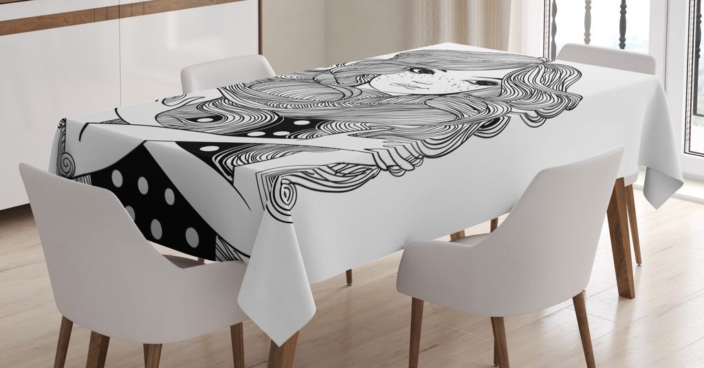 ABAKUHAUS Frau Tischdecke, Porträt einer Dame Long Hair, Schmutzabweisend Pflegeleicht Waschbar Druck Mit Klaren Farben ohne Verblassen, 140 x 240...