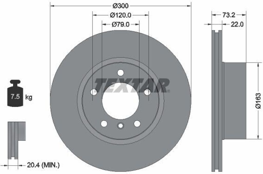 2x TEXTAR Bremsscheibe 92238503 für BMW 1 Schrägheck (F20) 3 Touring (F31) 7 5kg