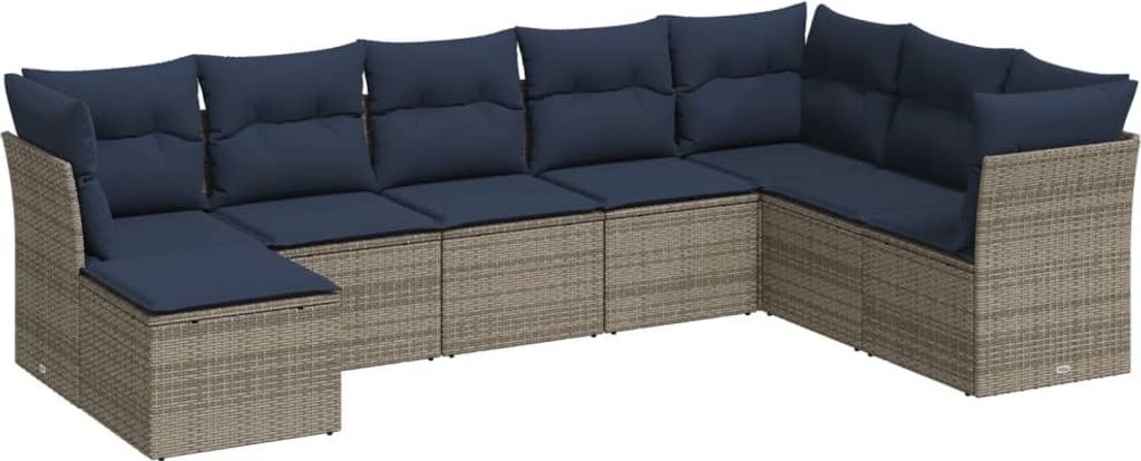 vidaXL 8-tlg. Garten-Sofagarnitur mit Kissen Grau Poly Rattan