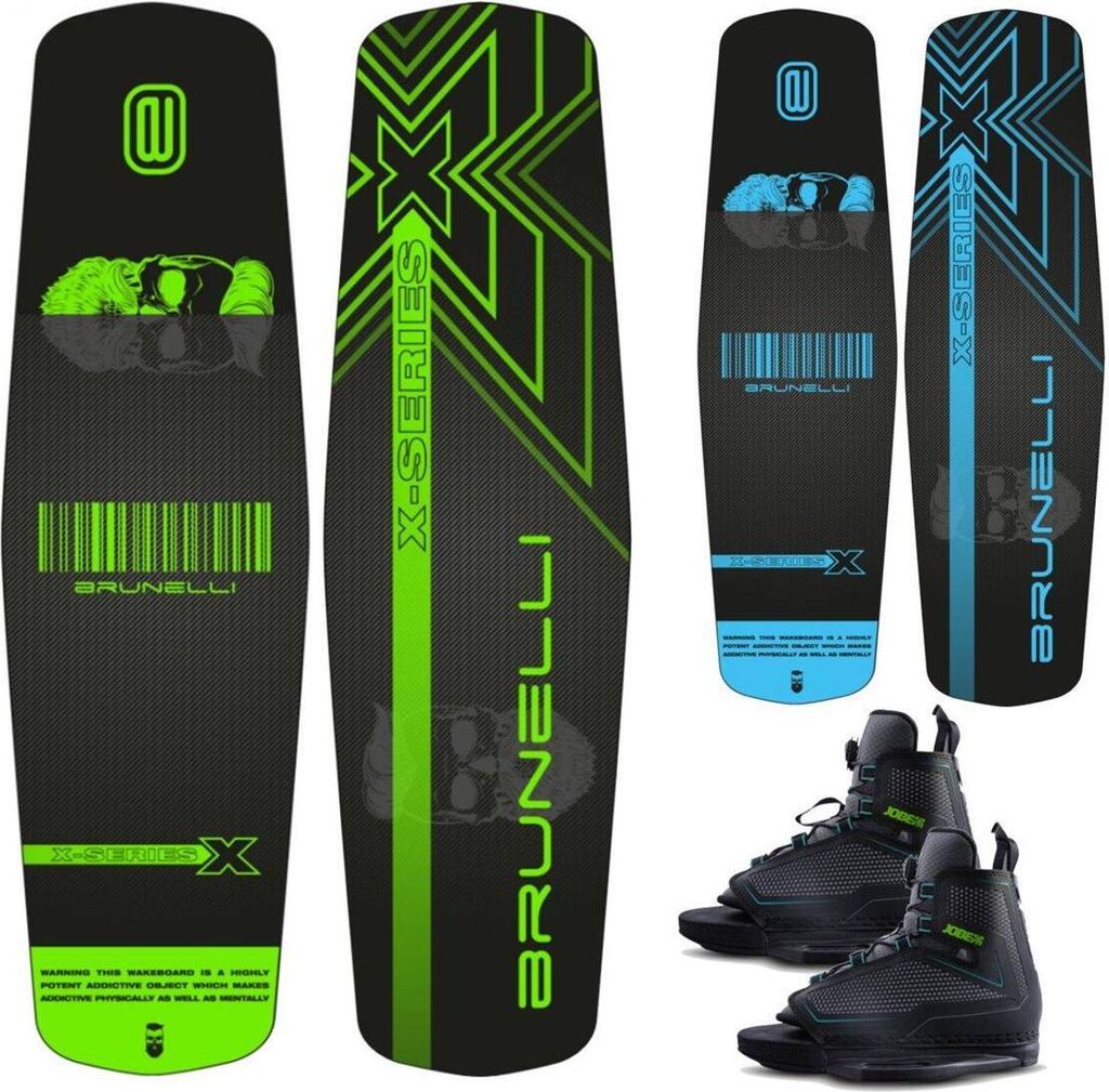 BRUNELLI Wood Flex Pro Cable Park SET Wakeboard Grindbase Jobe Maze Wake Bindung - Groesse: Green 141cm-Jobe Maze