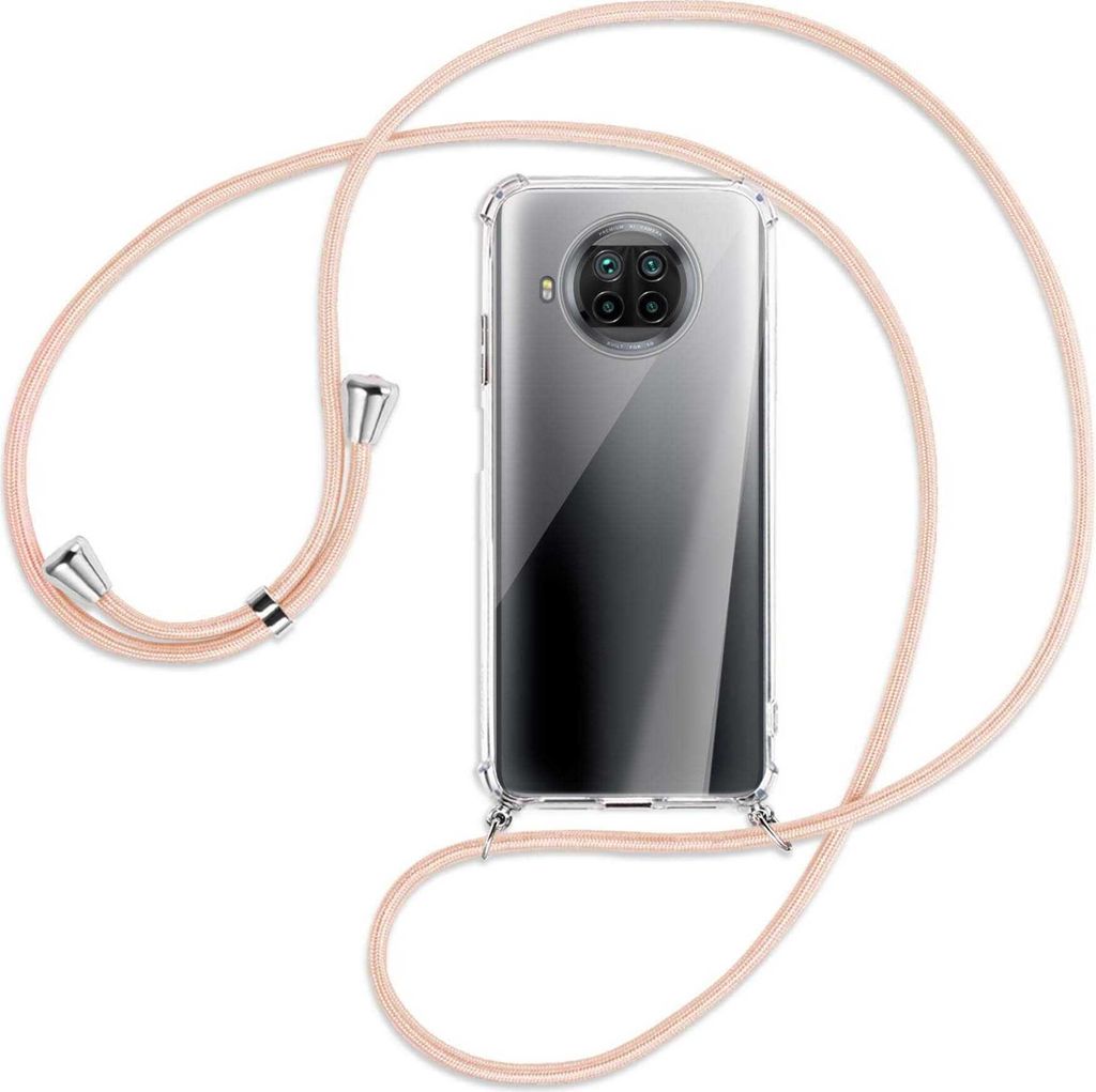 Handykette Backcover-Schutzhülle mit Band (Metall silberfarben) für Xiaomi Mi 10T Lite 5G - rose peach