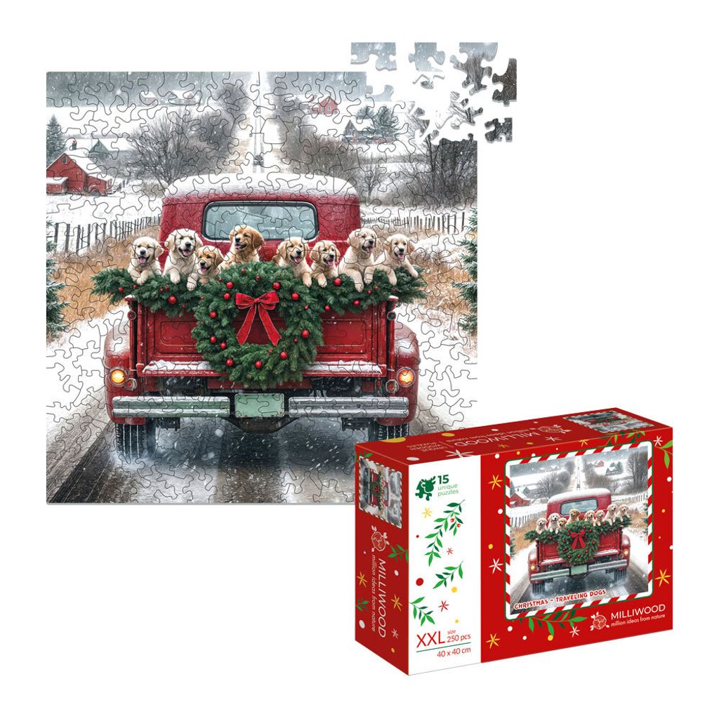 Milliwood Holzpuzzles - Weihnachten - Traveling Dogs - 250 Teile