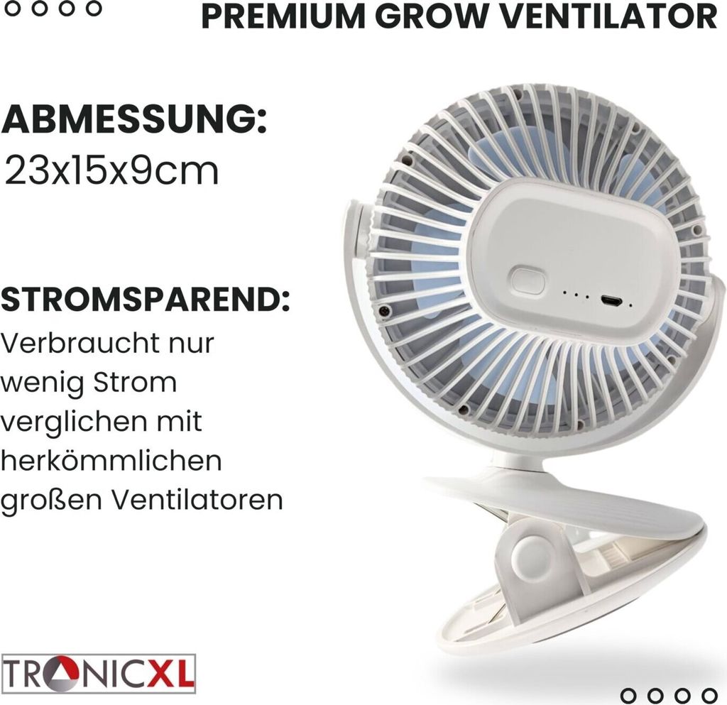 Oszillierender Clip-Ventilator für Grow-Zelte – Leise, energieeffizient & 10 Geschwindigkeitsstufen