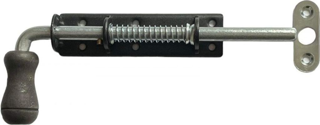 BKshop | Türriegel - Federriegel - 200x30 mm - Schwarz Verzinkt - Für Türen und Schränke - Torriegel - WSPU 200c - Griff aus Holz