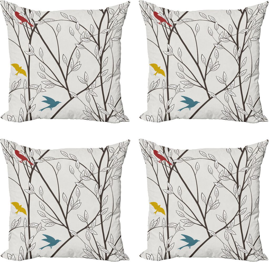 ABAKUHAUS Natur Kissenbezug Set (4 Stück), Vögel Wildlife Cartoon, Moderner Doppelseitiger Digitaldruck, 60 cm x 60 cm, Senf Maroon