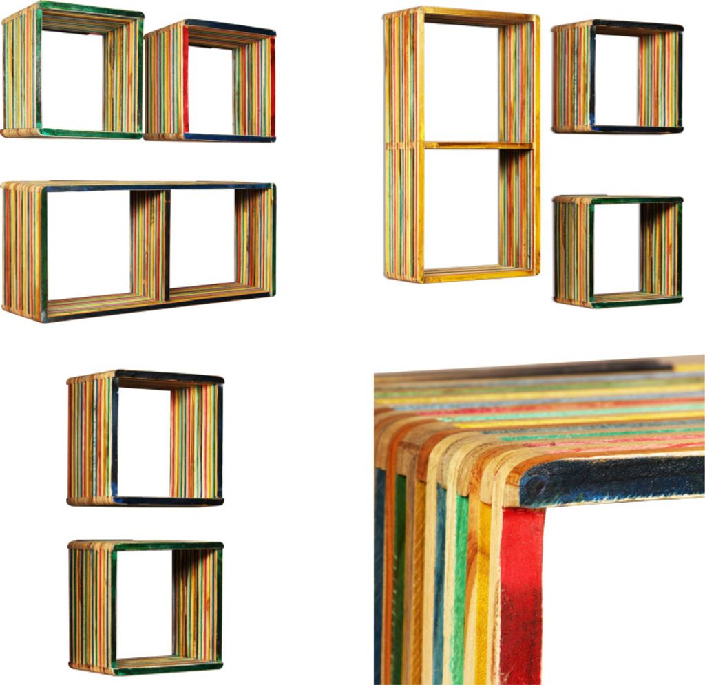 vidaXL Wandregal Set 3 tlg. Recyceltes Teak Massiv Mehrfarbig - Regal - Regale - Wandregal - Wandregale