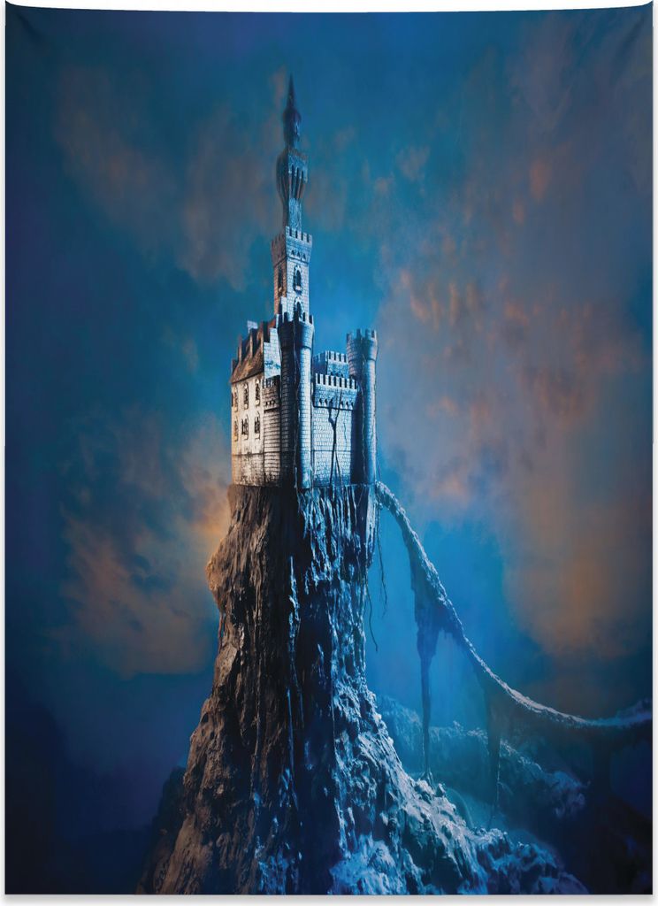 Abakuhaus Fantasie Wandteppich, Altes Schloss Hill Top aus Weiches Mikrofaser Stoff Kein Verblassen Klare Farben Waschbar, 110 x 150 cm, Hell Orang...