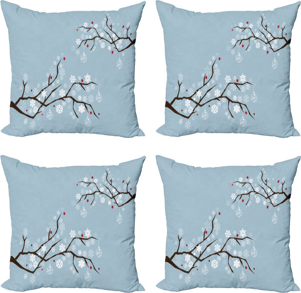ABAKUHAUS Snowy-Bäume Kissenbezug Set (4 Stück), Schneeflocken auf Branchen, Moderner Doppelseitiger Digitaldruck, 50 cm x 50 cm, Blau, Grau, Dun...