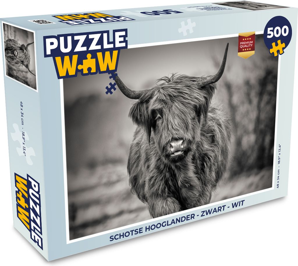 MuchoWow Puzzle 500 Teile Schottischer Highlander - Schwarz und Weiß - Denken - Spiel - Toy