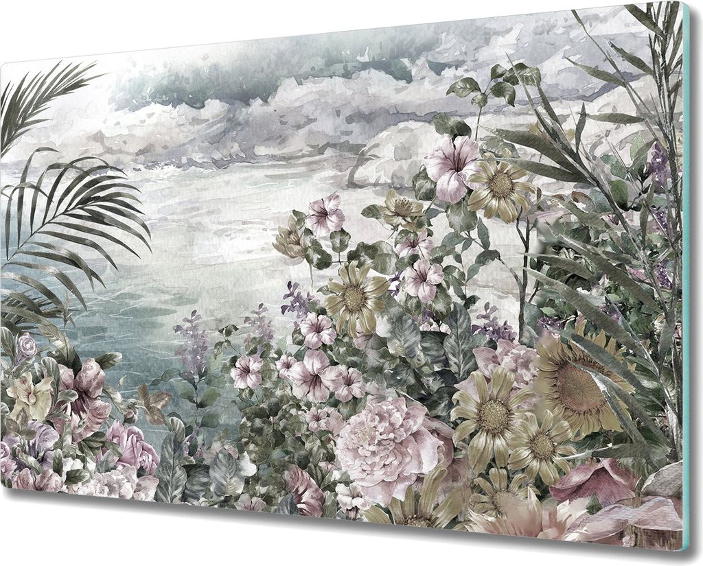 Glas-Herdabdeckplatte Glaskeramikkochfeld-Abdeckung Spritzschutz - 80x52 cm - Zarte Pastellblumen