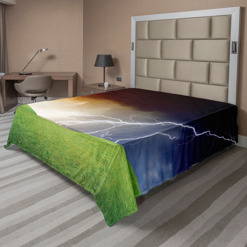 ABAKUHAUS Natur Bettlaken, Natur Landschaft Mit Frischem Gras Feld Und Thunder Flash Umweltthema, weiches bequemes oberes Bettlaken für ein dekora...