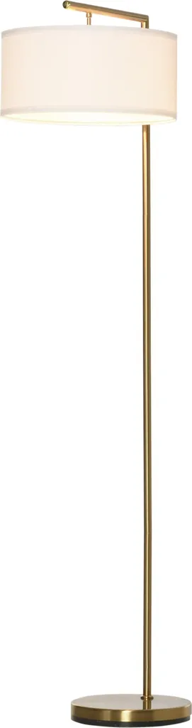 Lampadaire de Salon Moderne en Acier Doré et Abat-jour Lin Blanc E27