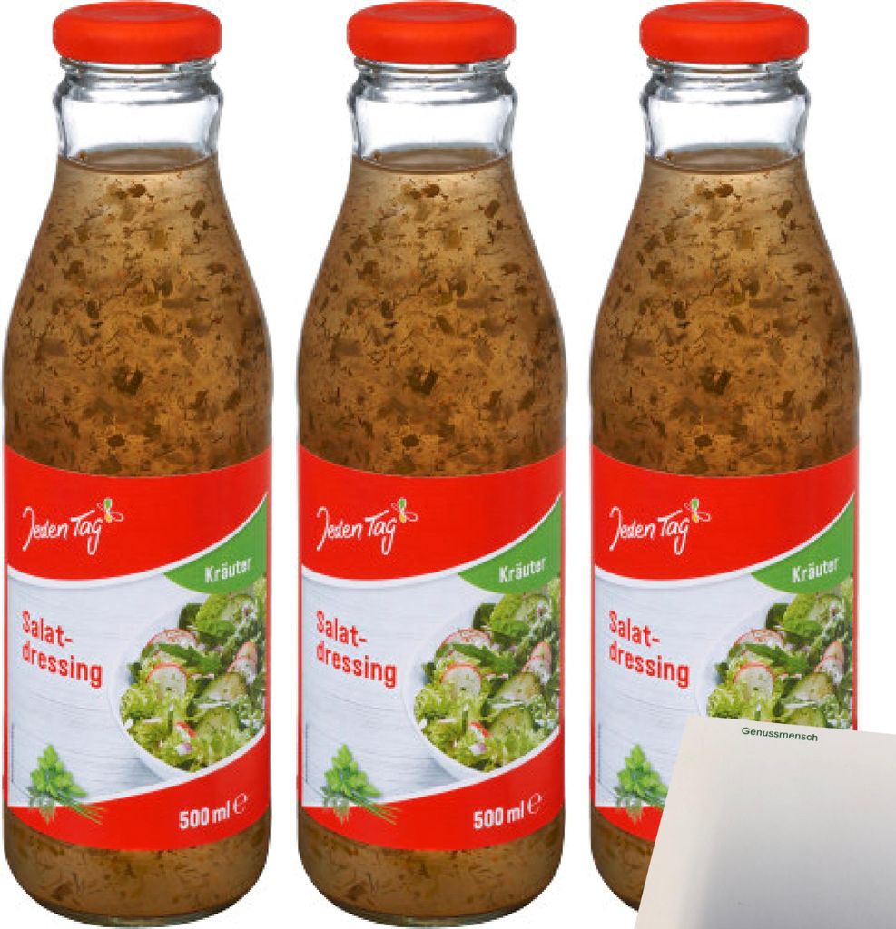 Jeden Tag Salat-Dressing Kräuter 3er Pack (3x500ml Flasche) + usy Block
