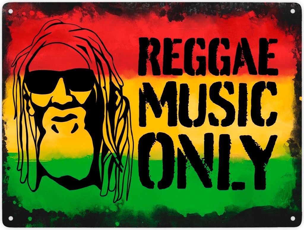 Reggae Music Only Metallschild XXL in 28x38 cm mit Rastafarigesicht