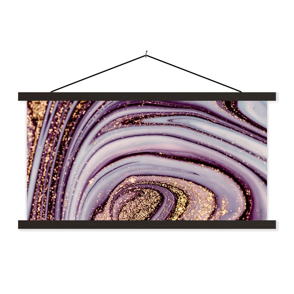 MuchoWow Textilposter Marmor - Rosa - Gold - Glitter - Marmoroptik - Luxus 120x60 cm mit schwarzem Rahmen - Dekoration Schlafzimmer