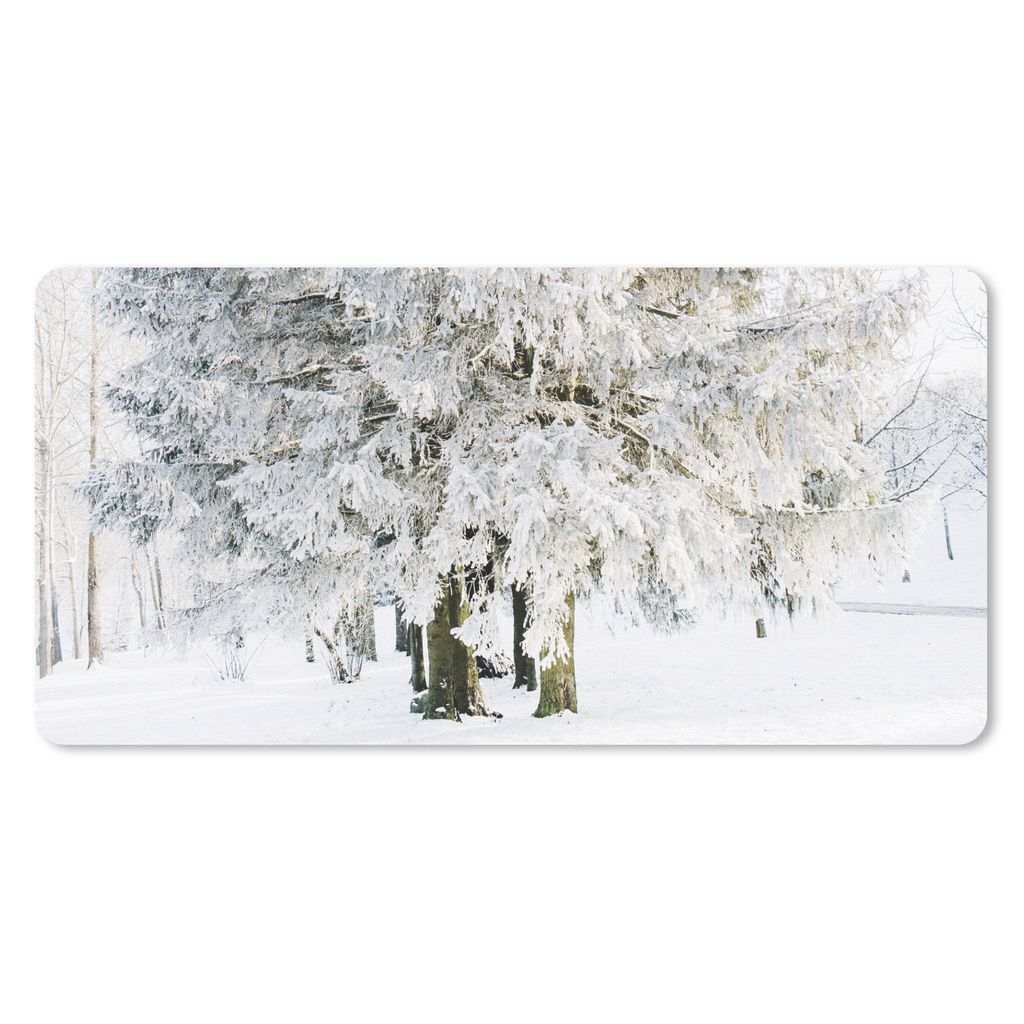 MuchoWow Schreibtischunterlage Winter - Schnee - Baum 80x40 cm - XXL Mauspad - Gaming Mauspad