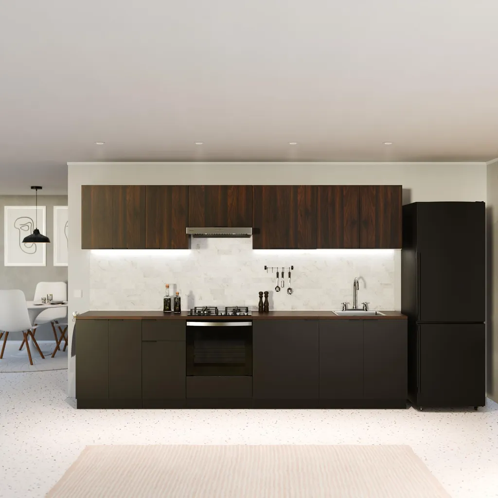 Blumfeldt Armoire Cuisine Haute Noir et Noyer - Panneaux 16mm Robuste