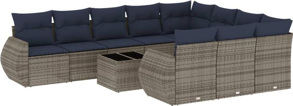 vidaXL 11-teiliges Gartensofa-Set mit Kissen, grau, Polyrattan