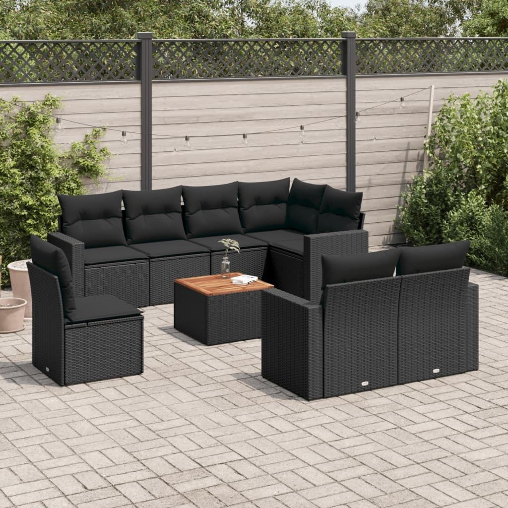 Maison Exclusive - 9-tlg. Garten-Sofagarnitur mit Kissen Schwarz Poly Rattan
