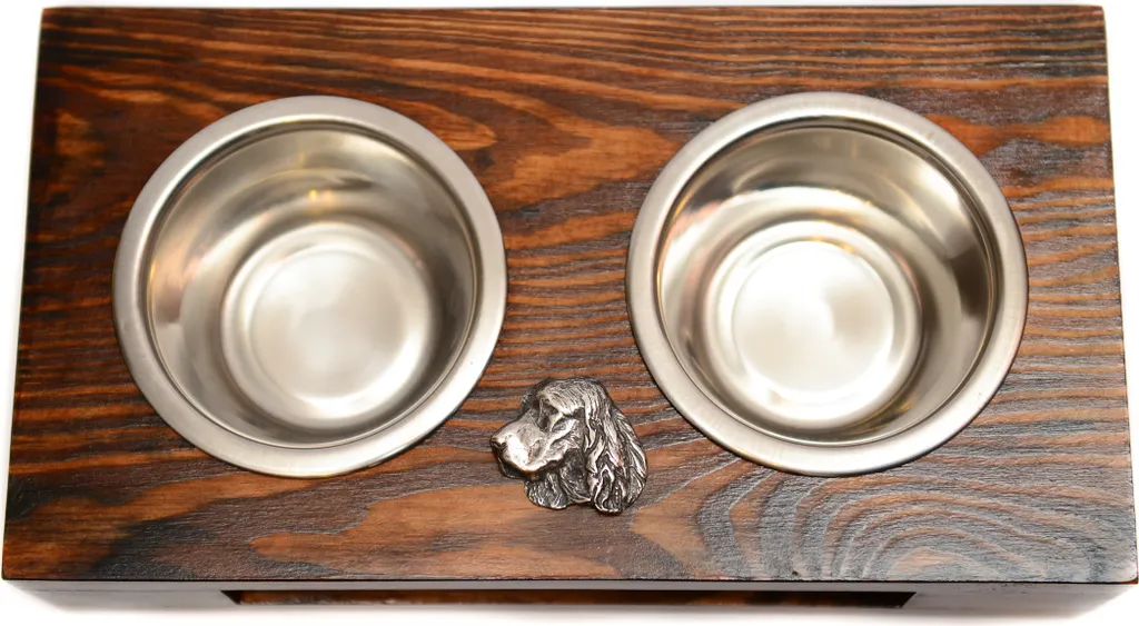 Welsh Springer Spaniel - Supporto in legno con ciotole per cani, ciotole in acciaio inossidabile, regalo per l'adozione di un cane del marchio Art-Dog