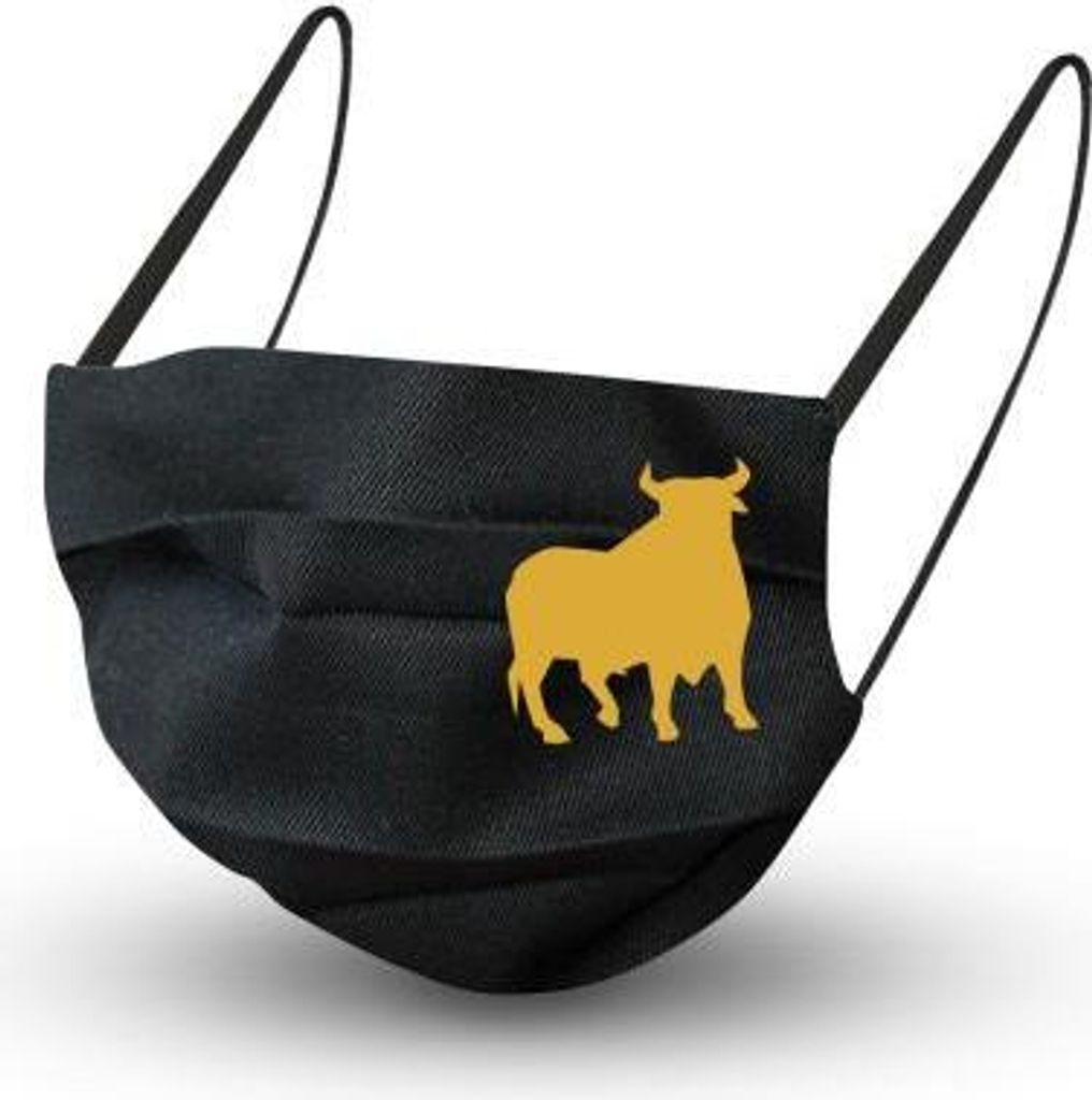 Baumwollmaske in SCHWARZ mit Innenvlies - Rind Bulle Vieh Kuh Ochse - 15961 + Gratiszugabe