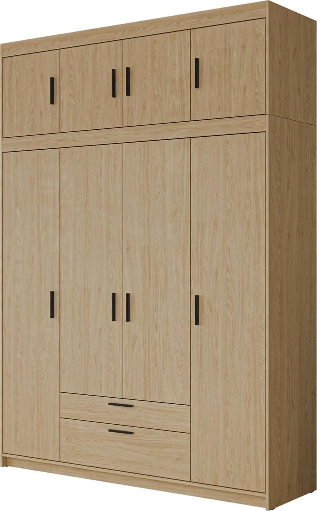MIRJAN24 Kleiderschrank Elena 4D, Stilvoll Drehtürenschrank , Schlafzimmer Kollektion (Farbe: Geölte Eiche, mit Aufsatz)