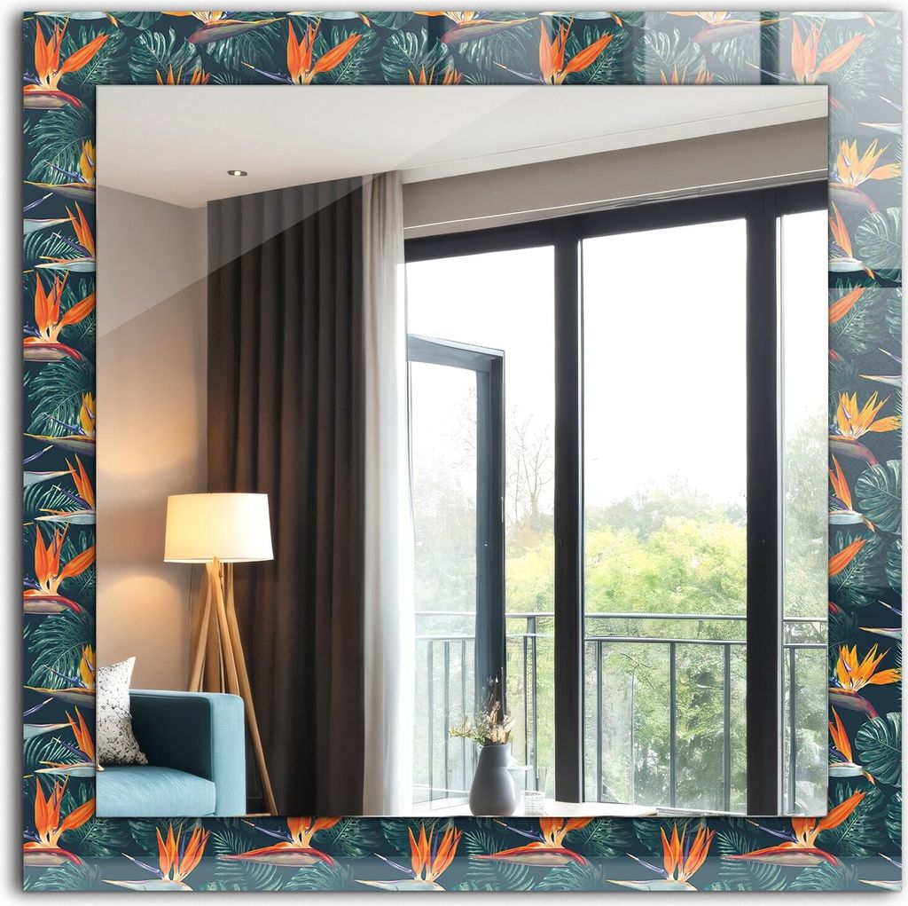 Dekorativer Wandspiegel - Bedruckter Spiegel - Motiv - 60x60 cm - Blumen Und Blätter