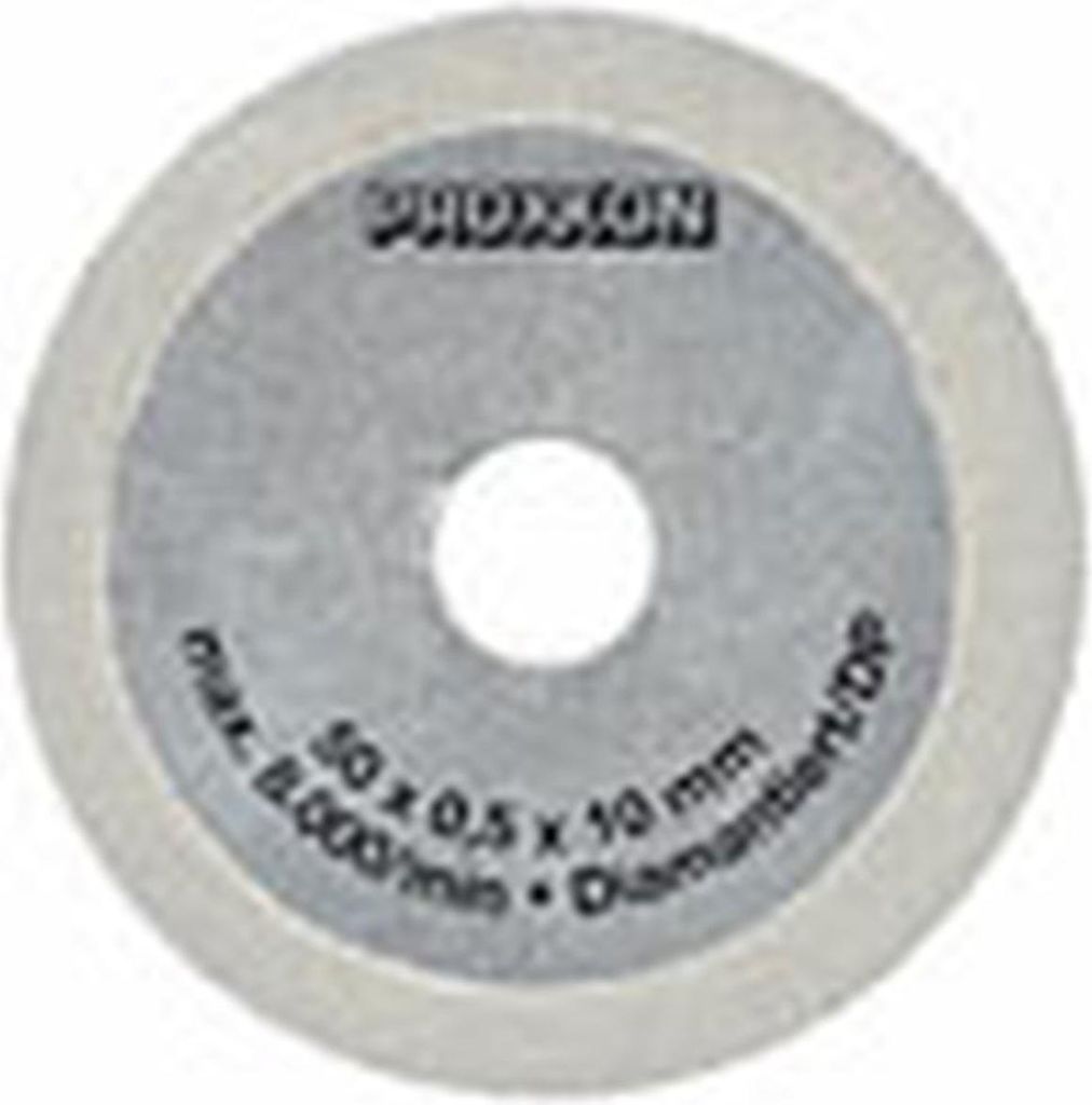 A close-up, top-down view of a circular cutting disc with text and branding.