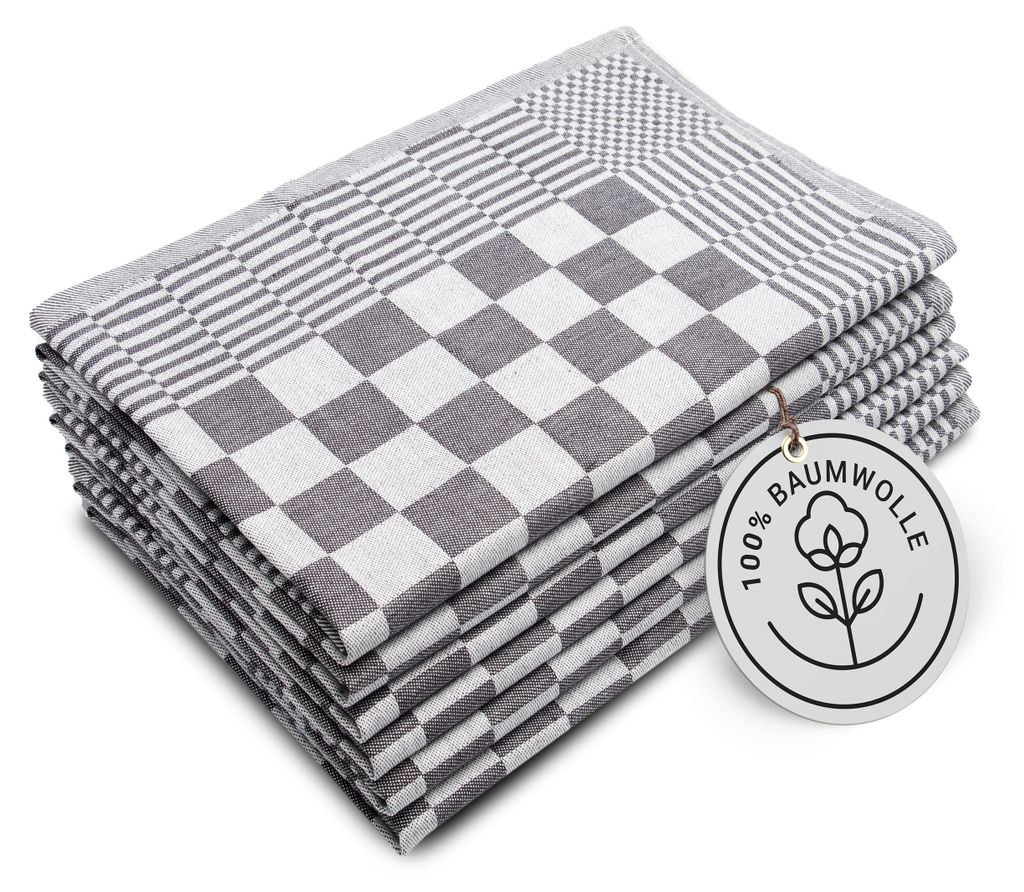6er Set Geschirrtücher, 65x65 cm, 100% Baumwolle, grau Produktbild 