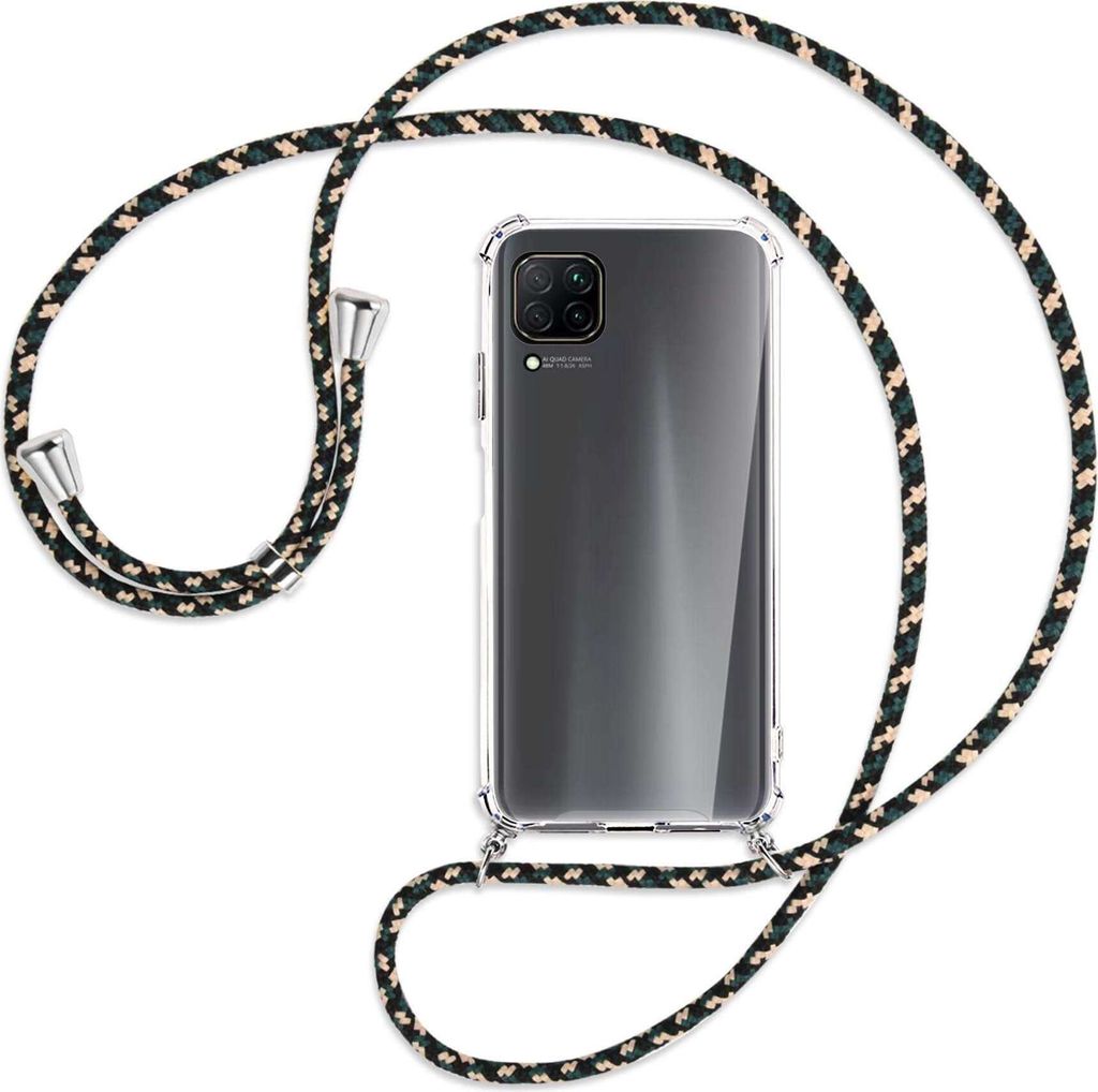 Handykette Backcover-Schutzhülle mit Band (Metall silberfarben) für Huawei P40 lite - camouflage